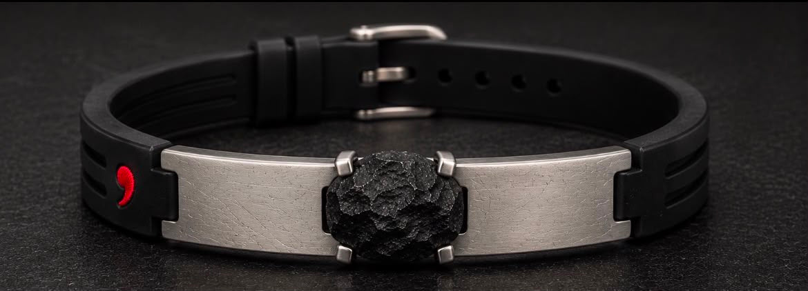 Shoesit Wild Raw Black Stone Bracelet with black sport strap