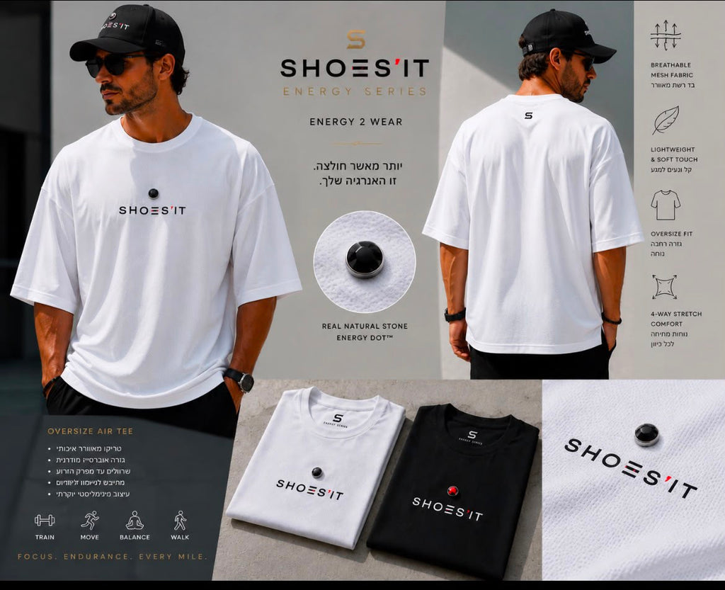 Shoesit Black Hematite Energy Tee – White Oversize 260 GSM
