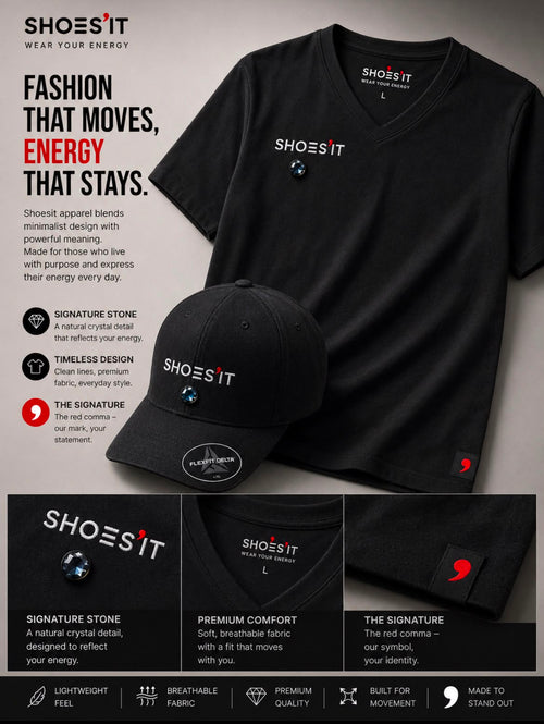 Shoesit black energy tee and cap product graphic